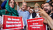 File Photo | Photo: PTI/S Irfan : JKNC spokesperson Sarah Hayat Shah, left, along with party General Secretary and MLA Ali Muhammad Sagar, front second right, and party leaders stage a protest on the seventh anniversary of the abrogation of Article 370, demanding the restoration of the special status of the erstwhile state of J-K, in Srinagar, Wednesday, Aug. 5, 2026. 