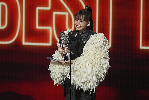 Lisa accepts the award for best pop for "Dream feat. Kentara Sakaguchi" during the MTV Video Music Awards on Sunday, Sept. 27, 2026, at the Peacock Theater in Los Angeles. 