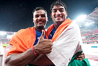 Yashvir Singh And Rohit Yadav Deliver India’s Javelin Double With Silver And Bronze | Photo: PTI/Arun Sharma : India's Rohit Yadav, right, and Yashvir Singh hold the national tricolour flags after winning bronze and silver medals respectively in the men's Javelin Throw final event during the ongoing Asian Games 2026, in Nagoya, Japan, Monday, Sept. 28, 2026.