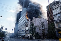 In Photos | Russia-Ukraine War: Strikes, Destruction And Life On The Front Lines | Photo: AP/Evgeniy Maloletka : A hospital burns after a Russian drone strike on central Kyiv, Ukraine, Monday, Sept. 28, 2026.