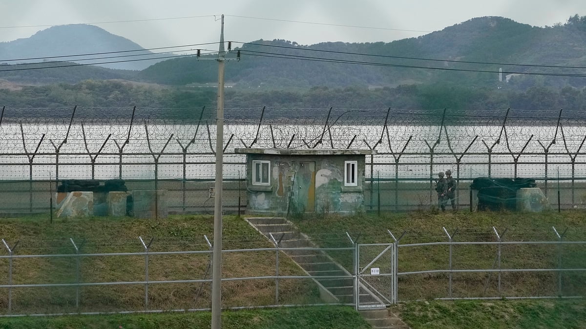 South Korean army soldiers patrol along the barbed-wire fence in Paju, South Korea, near the border with North Korea, Monday, Oct. 14, 2024. - AP; Representational Image