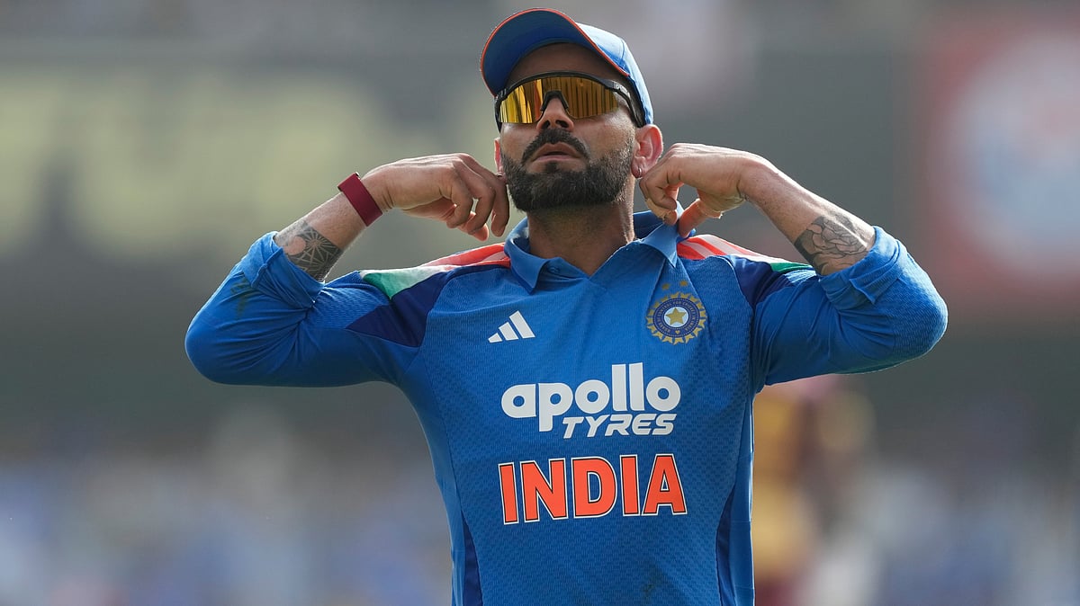 India's Virat Kohli gestures during the second one-day international cricket match between India and West Indies in Guwahati, India, Wednesday, Sept. 30, 2026 - (AP Photo/ Anupam Nath)
