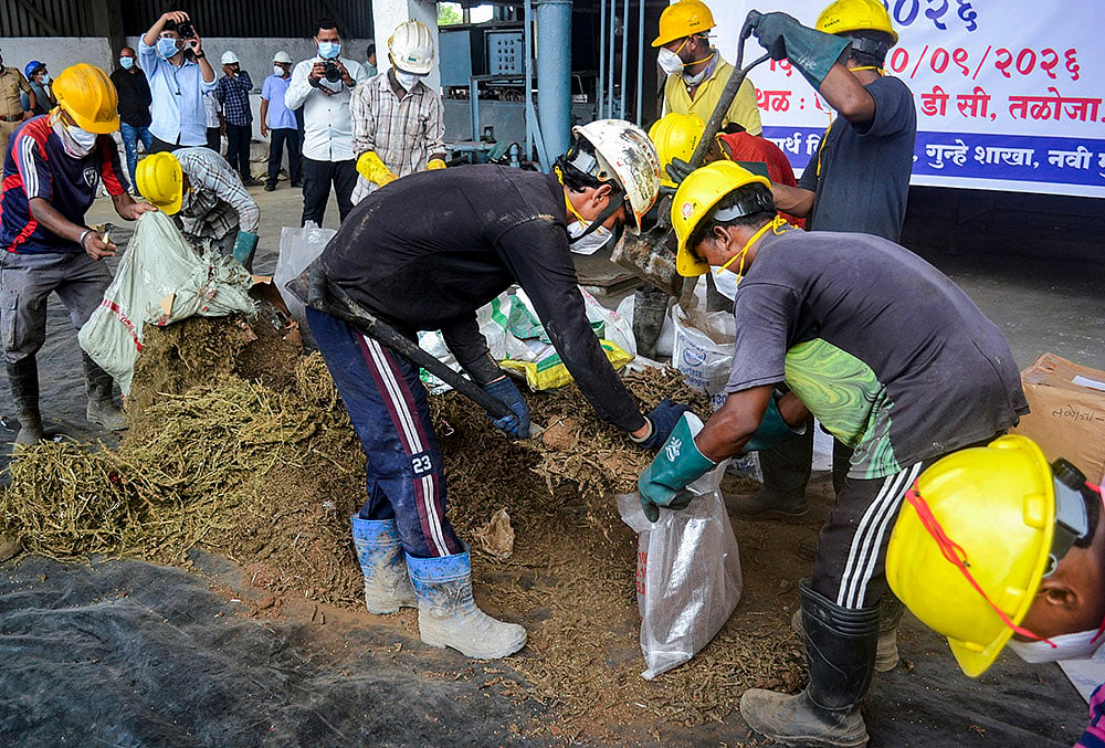 Police personnel destroy seized narcotic substances