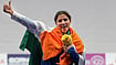 | Photo: PTI/Atul Yadav : India's Neeru Dhanda holds the event mascot during the victory ceremony for the women's trap shooting individual event at the 20th Asian Games 2026, in Nagoya, Japan.