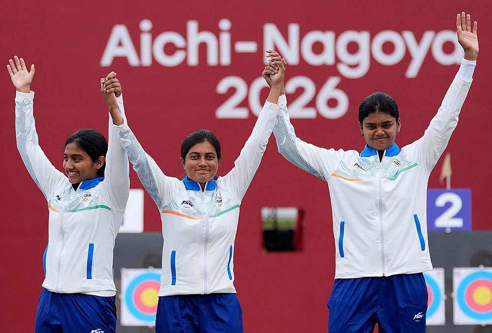 Gold medal ceremony India compound archery team
