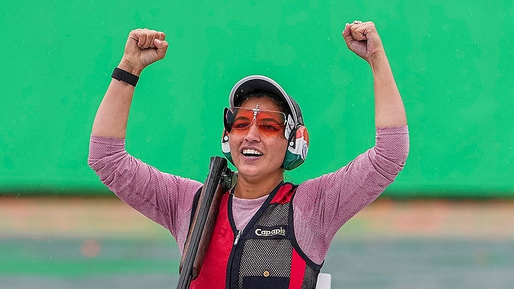 India's Neeru Dhanda celebrates after winning the gold medal in the women's trap shooting individual event during the ongoing 20th Asian Games, in Nagoya, Japan, Tuesday, Sept. 29, 2026.  - | Photo: PTI/Atul Yadav