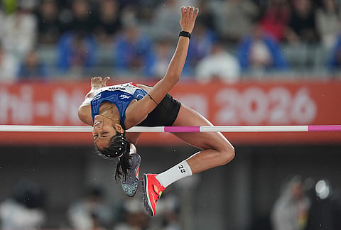 India's Pooja competes in the women's high jump final at the Asian Games in Nagoya, Japan, Tuesday, Sept. 29, 2026. 