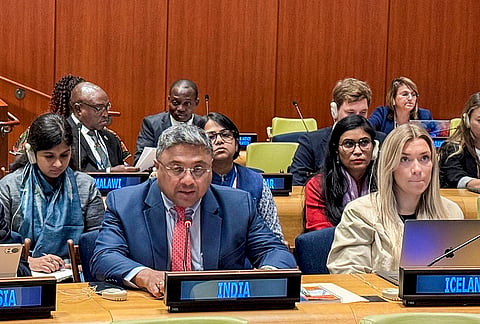 Secretary (West) Sibi George during the high-level plenary meeting to commemorate the International Day for the total elimination of nuclear weapons, in New York. 