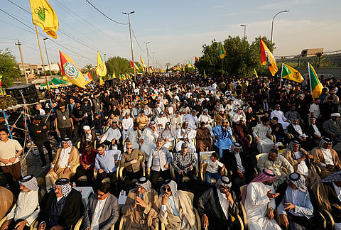 People gather during celebrations marking the complete withdrawal of U.S. troops from Iraq, in Baghdad, Iraq, Wednesday, Sept. 30, 2026. 