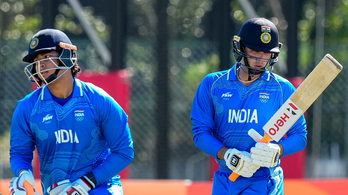 Indian openers Vaibhav Sooryavanshi and Abhishek Sharma out on crease during IND vs SL Asian Games 2026 semifinal.  - PTI