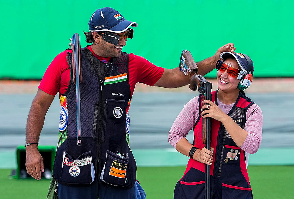 India first ever gold medal in trap mixed team Asian Games