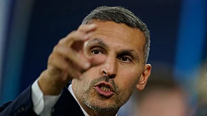 Dave Thompson/AP Photo : Manchester City chairman Khaldoon Al Mubarak gestures prior to the Champions League opening phase soccer match between Manchester City and Inter Milan in Manchester.