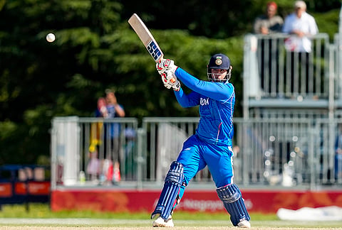 India's Vaibhav Sooryavanshi plays a shot during the second semifinal T20I cricket match between India and Sri Lanka, at the 20th Asian Games, in Nisshin, Japan, Thursday, Oct. 1, 2026. 