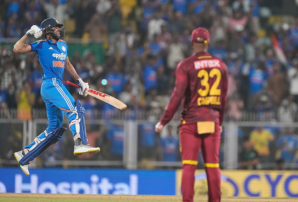 Indias captain Shubman Gill celebrates after scoring a double century