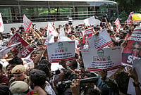 | Photo: PTI/Karma Bhutia : People stage a protest against the CEC near the Jantar Mantar, in New Delhi, Friday, Oct. 2, 2026. Political parties and members of AISA, SFI, NSUI and other student bodies are protesting to demand Chief Election Commissioner (CEC) Gyanesh Kumar's resignation over the alleged irregularities in the Special Intensive Revision (SIR) of electoral rolls and mass deletion of voters. 