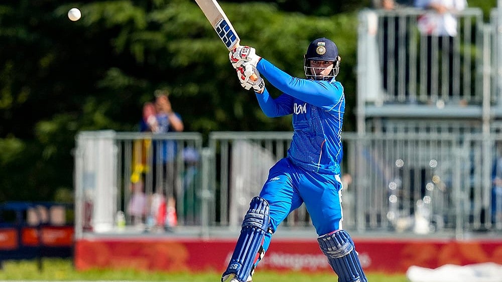 India's Vaibhav Sooryavanshi plays a shot during the second semifinal T20I cricket match between India and Sri Lanka, at the 20th Asian Games, in Nisshin, Japan, Thursday, Oct. 1, 2026.  - | Photo: PTI/Arun Sharma
