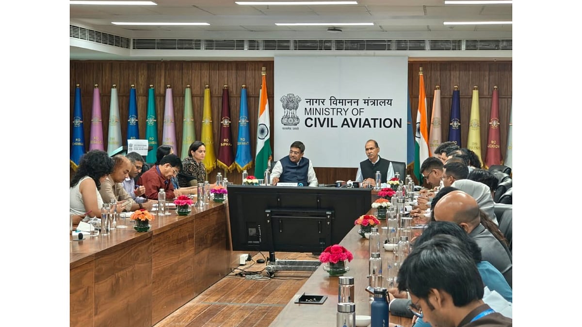 Secretary, Ministry of Civil Aviation, Shri Samir Kumar Sinha, and Director General, BCAS, Shri Rajesh Nirvan, address a Press Conference  - X@MoCA_GoI