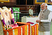 October 2 In Photos: How India Remembered Gandhi And Lal Bahadur Shastri On Their Birth Anniversaries | Photo: PTI/Salman Ali : Prime Minister Narendra Modi pays tribute to Mahatma Gandhi on his birth anniversary, at the Central Hall of Samvidhan Sadan, in New Delhi, Friday, Oct. 2, 2026.