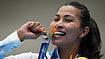 | Photo: AP/Lee Jin-man : India's Lovlina Borgohain poses with her gold medal during the medal ceremony for the women's 75kg boxing final match at the Asian Games in Nishio, Aichi prefecture, Japan, Friday, Oct. 2, 2026. 