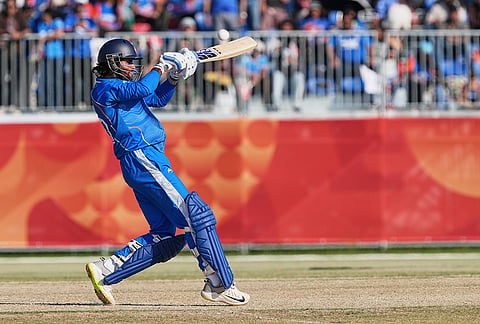 India's Tilak Verma plays a shot during the gold medal cricket match between India and Pakistan at the Asian Games in Nagoya, Japan, Saturday, Oct. 3, 2026. 

