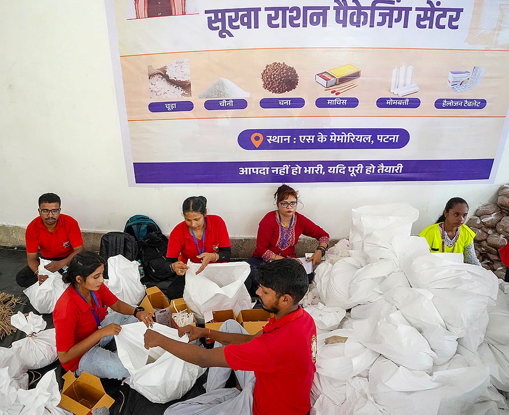 Relief materials for flood-affected people in Patna