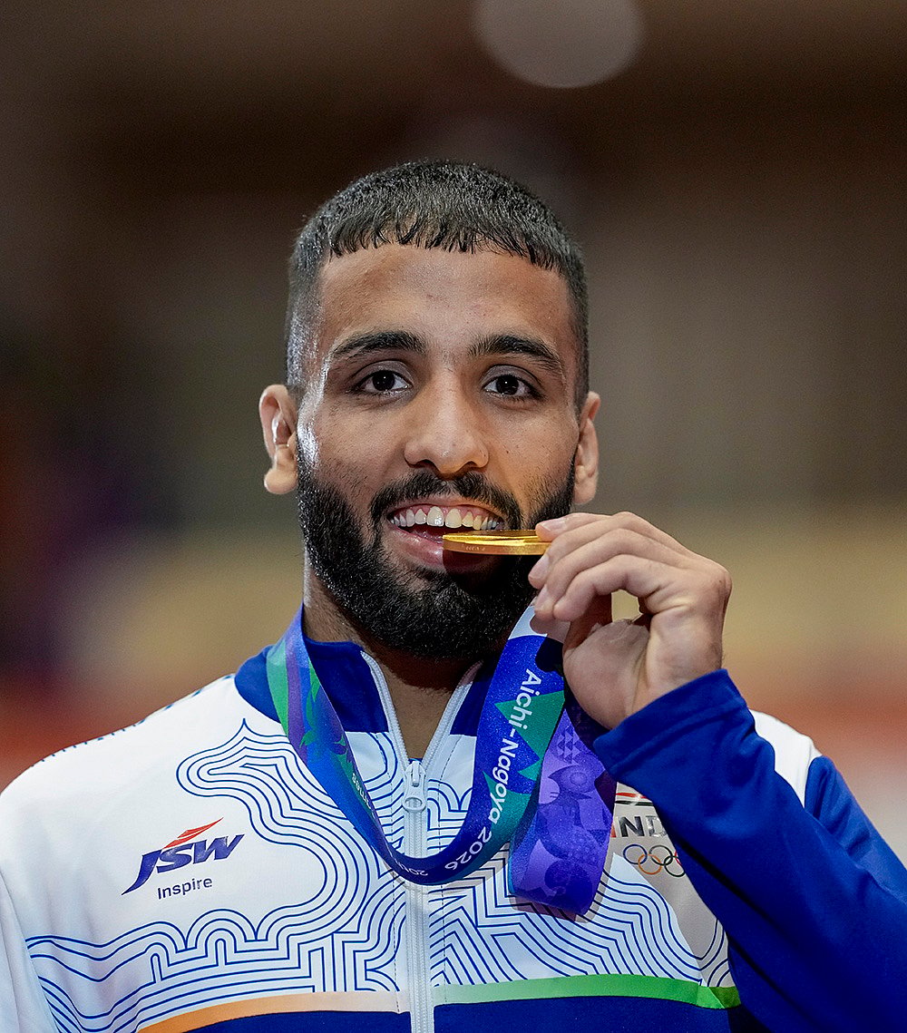 Indian wrestler Sujeet Kalkal celebration images