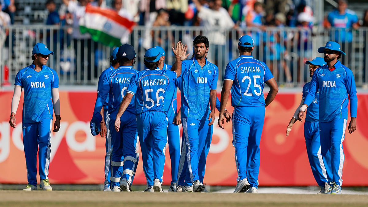 India national team cricketers celebrating after a wicket during India vs Pakistan Asian Games 2026 final.  - bcci/X
