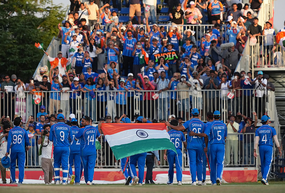 Asian games Indian team members celebrate after winning gold medal