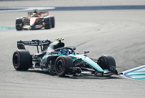 Mercedes driver Andrea Kimi Antonelli of Italy steers his car during the qualifying session ahead of the Bahrain Grand Prix in Sepang, Malaysia, Saturday, Oct. 3, 2026. 