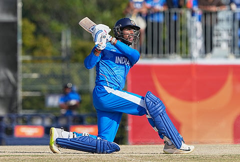 India's Tilak Verma plays a shot during the gold medal cricket match between India and Pakistan at the Asian Games in Nagoya, Japan, Saturday, Oct. 3, 2026. 
