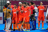 India Thrash Malaysia 5-1 To Defend Asian Games Hockey Gold, Seal LA28 Ticket | Photo: AP/Dita Alangkara : Team India celebrate their gold medal after the men's hockey final match against Malaysia at the Asian Games in Gifu, Japan, Saturday, Oct. 3, 2026.