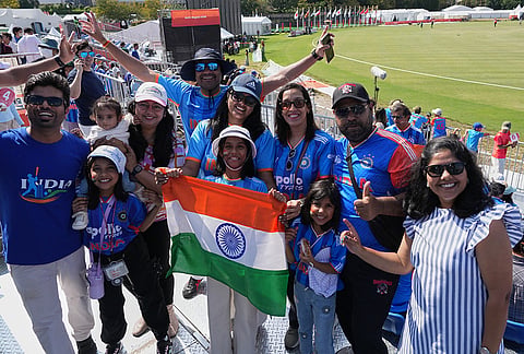 Team India's supporters during the gold medal cricket match between India and Pakistan at the Asian Games in Nagoya, Japan, Saturday, Oct. 3, 2026. 

