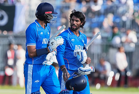 India's Tilak Verma walks back after for his 51 runs during the gold medal cricket match between India and Pakistan at the Asian Games in Nagoya, Japan, Saturday, Oct. 3, 2026. 

