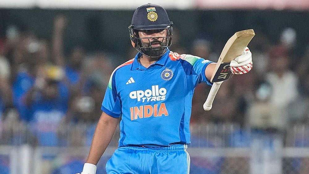 India's Rohit Sharma celebrates his century during the second one-day international cricket match between India and West Indies in Guwahati, India, Wednesday, Sept. 30, 2026. - | Photo: AP/ Anupam Nath