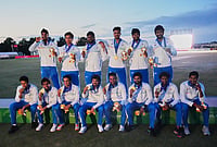 | Photo: AP/Mark Baker : Gold medalists, Indian team members pose on the podium after the medal ceremony for cricket at the Asian Games in Nagoya, Japan, Saturday, Oct. 3, 2026. 

