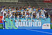 Golden Glory! India End 44-Year Wait With Historic Win Over China At Asian Games 2026 | Photo: AP/Mark Baker : Gold medalists India celebrate on the podium holding a board stating their qualification to LA olympics, during the medal ceremony after the women's hockey finals at the Asian Games in Gifu, Japan, Friday, Oct. 2, 2026.