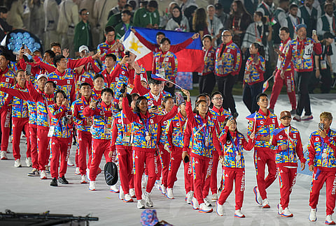 Athletes from the Philippines march into the arena during the closing ceremony for the Asian Games in Nagoya, Japan, Sunday, Oct. 4, 2026. 