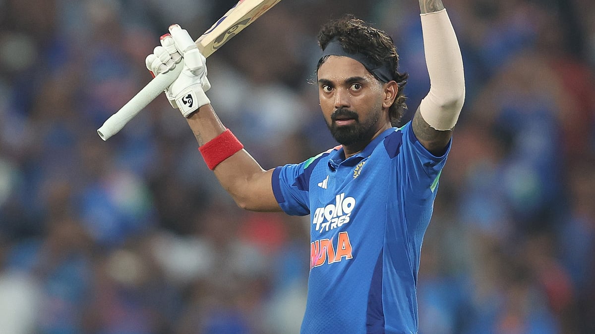 KL Rahul celebrating after scoring a century during India vs West Indies 3rd ODI 2026.  - BCCI/X