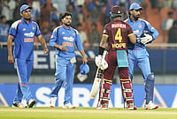 KL Rahul's Century Goes In Vain As Shai Hope's Historic 162 Powers West Indies To Record Chase In 3rd ODI | Photo: PTI/Ravi Choudhary : West Indies' Shai Hope, second right, greets India's K L Rahul after winning the third and final One Day International (ODI) cricket match of a series between India and West Indies, in Mullanpur, Saturday, Oct. 3, 2026.