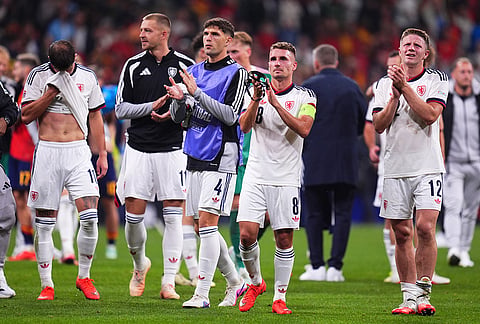 Czechia's players react after the UEFA Nations League soccer match between Spain and Czechia in Oviedo, Spain, Saturday, Oct. 3, 2026. 