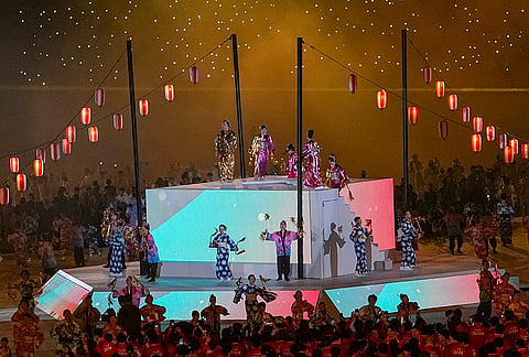 Artists perform during the closing ceremony of Asian Games, marking the conclusion of the 20th Asian Games, in Nagoya, Japan.
