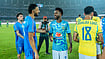 IndianFootball/X : Indian footballers catch up with Brazil footballers after the match at the Salt Lake Stadium in Kolkata. 
