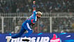 | Photo: AP/Bikas Das : India's Hardik Pandya bowls a delivery during the T20 World Cup cricket match between India and West Indies in Kolkata.