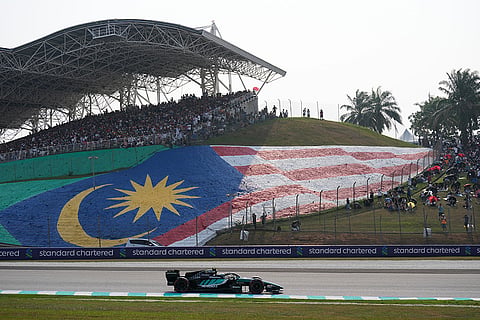 Mercedes driver Andrea Kimi Antonelli of Italy steers his car during the qualifying session ahead of the Bahrain Grand Prix in Sepang, Malaysia, Saturday, Oct. 3, 2026.