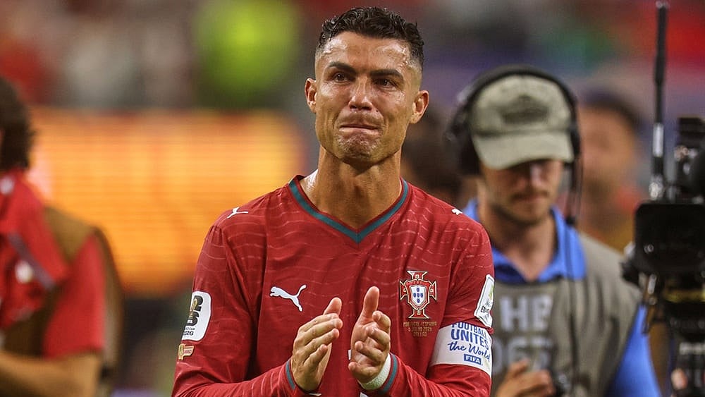 Portugal's Cristiano Ronaldo (7) reacts after the World Cup round of 16 soccer match between Portugal and Spain in Arlington, Texas, near Dallas, Monday, July 6, 2026.  - | Photo: AP/Gareth Patterson