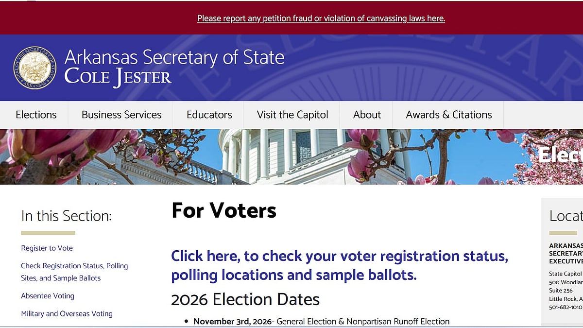 Arkansas Secretary Of State Website - Screenshot
