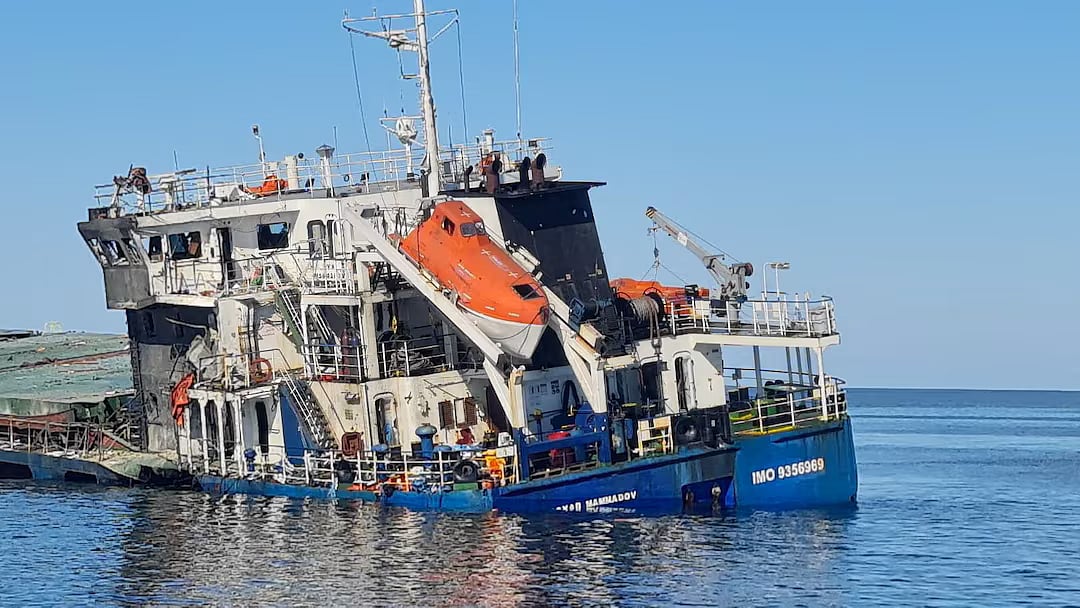 The fire-damaged "Royad Mammadov" ship in the Black Sea - Reuters