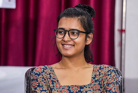 All India Students' Association (AISA) national president Neha Bora addresses a press conference at the AIKS office, in Kolkata, West Bengal.
