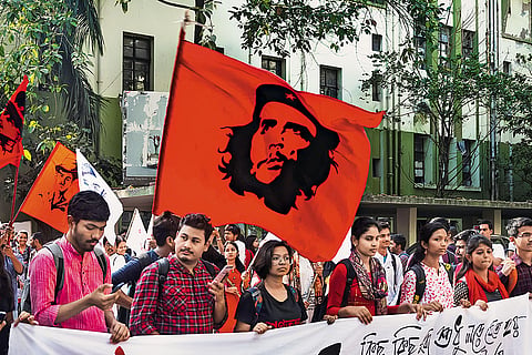 Against Violence: Jadavpur University students stage a protest rally following alleged clashes involving the ABVP and student groups