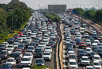 Day In Pics: October 07, 2026 | Photo: PTI : Heavy traffic movement and slow-moving vehicles seen on National Highway-24 near Akshardham following traffic diversions, in New Delhi.